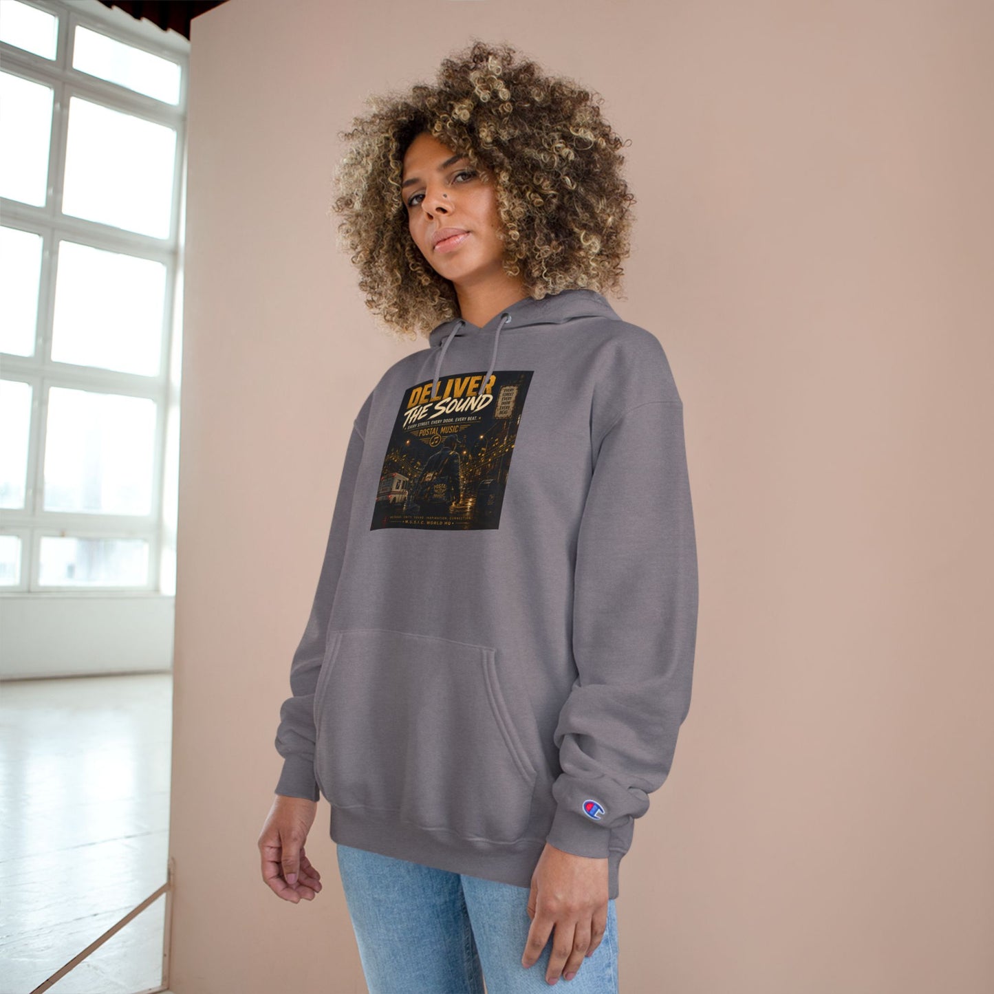 Postal Music — Deliver the Sound — Champion Premium Hoodie