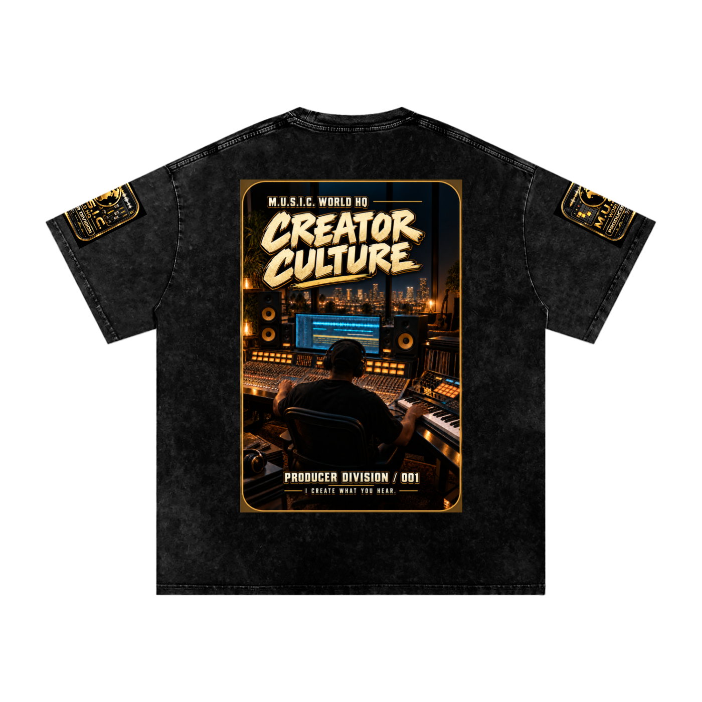 M.U.S.I.C. World HQ Creator Culture - Producer Division 001 Snow Washed Oversized Tee