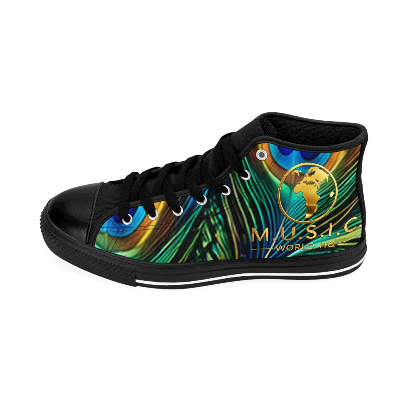 Wild by Design™ — Peacock Royal Print High-Top Sneakers | Feathered Royalty