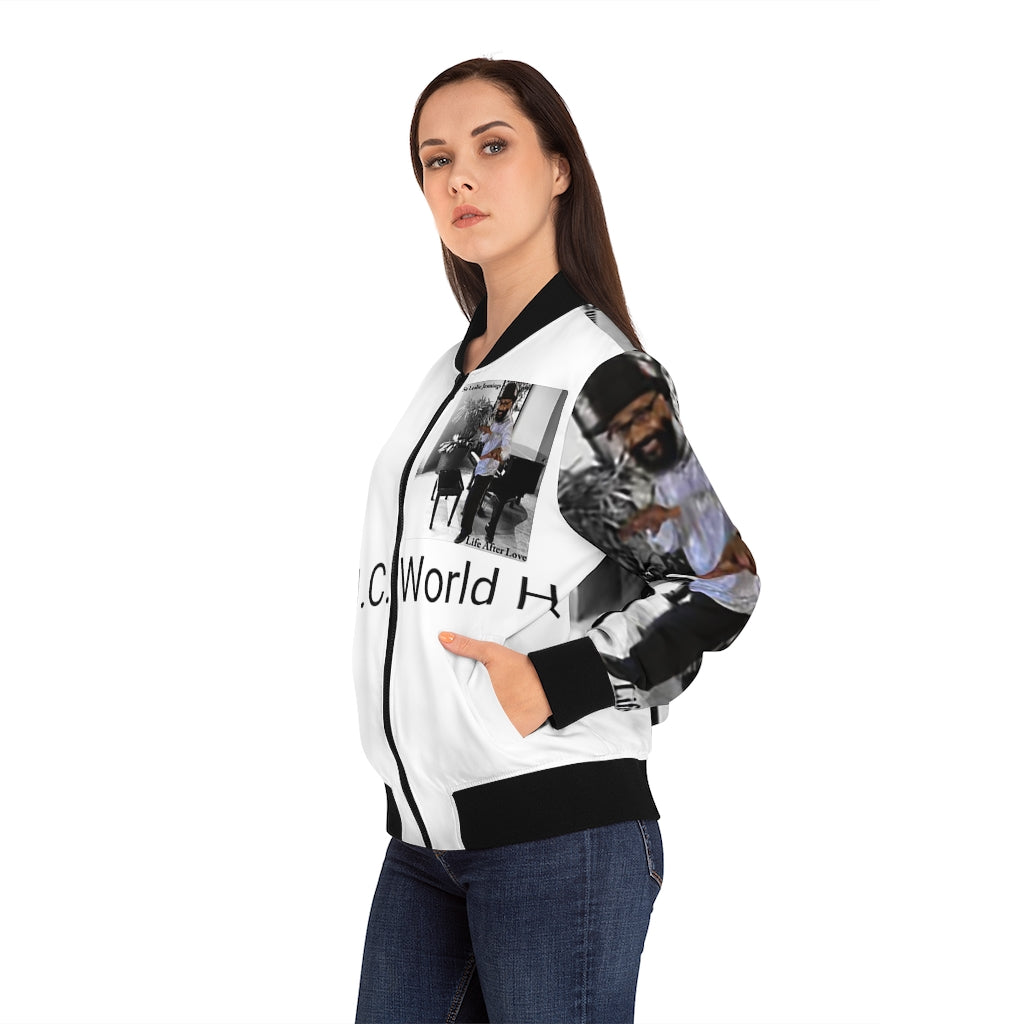 M.U.S.I.C. World HQ Album Cover Series Women's Bomber Jacket (AOP)