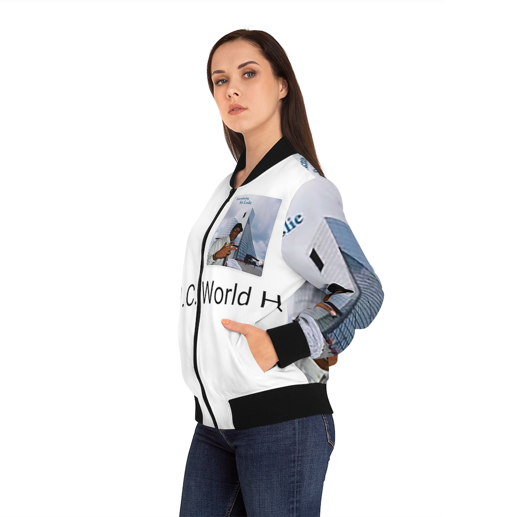 M.U.S.I.C. World HQ Album Cover Series Women's Bomber Jacket (AOP)