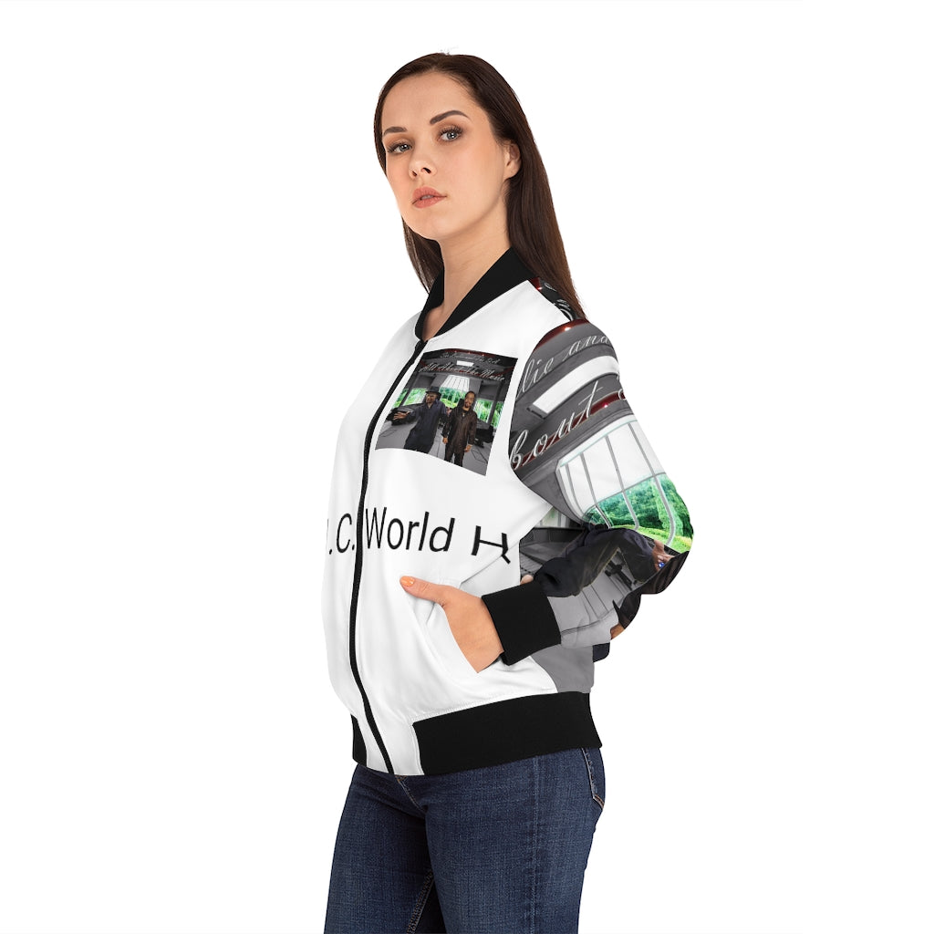 M.U.S.I.C. World HQ Album Cover Series Women's Bomber Jacket (AOP)