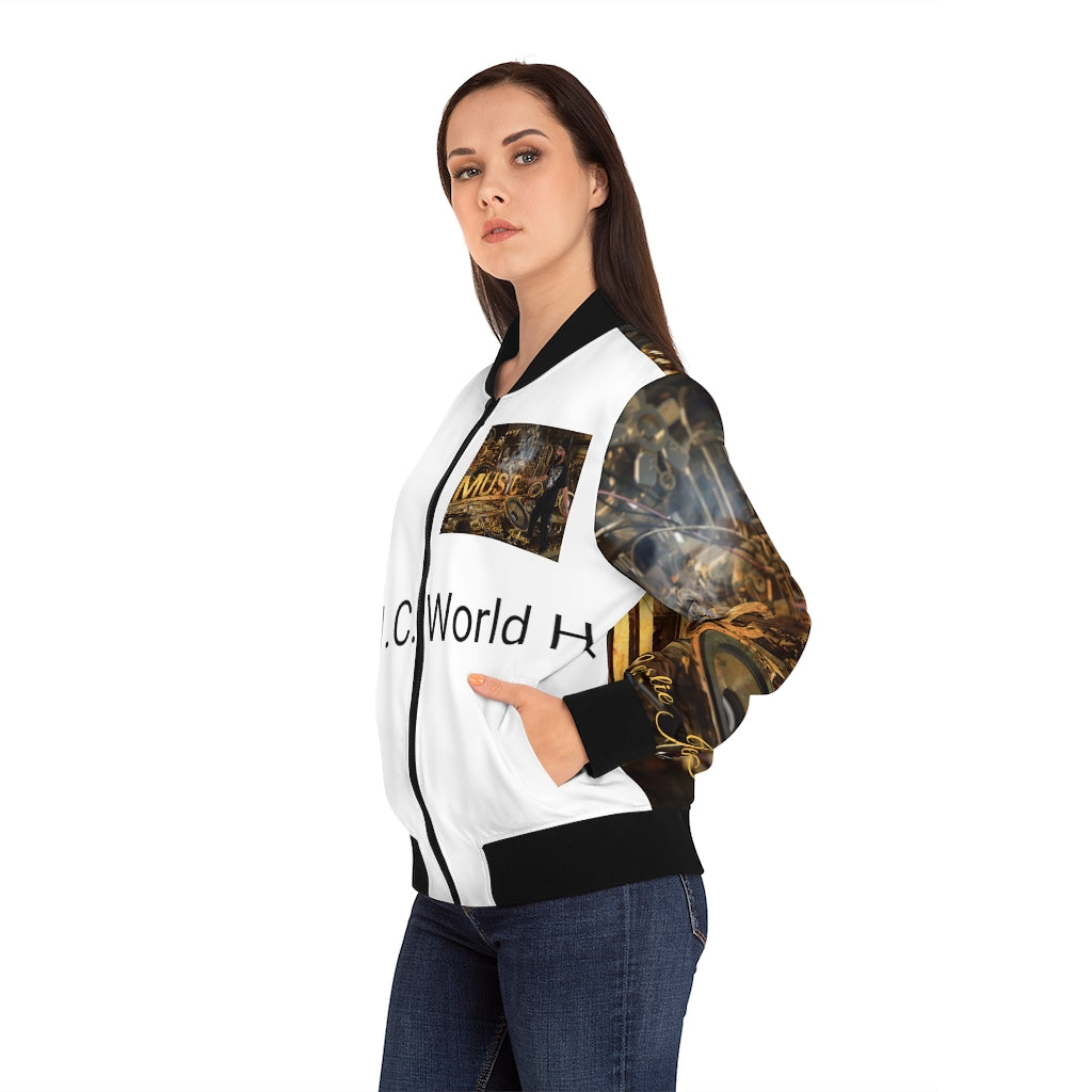M.U.S.I.C. World HQ Album Cover Series Women's Bomber Jacket (AOP)