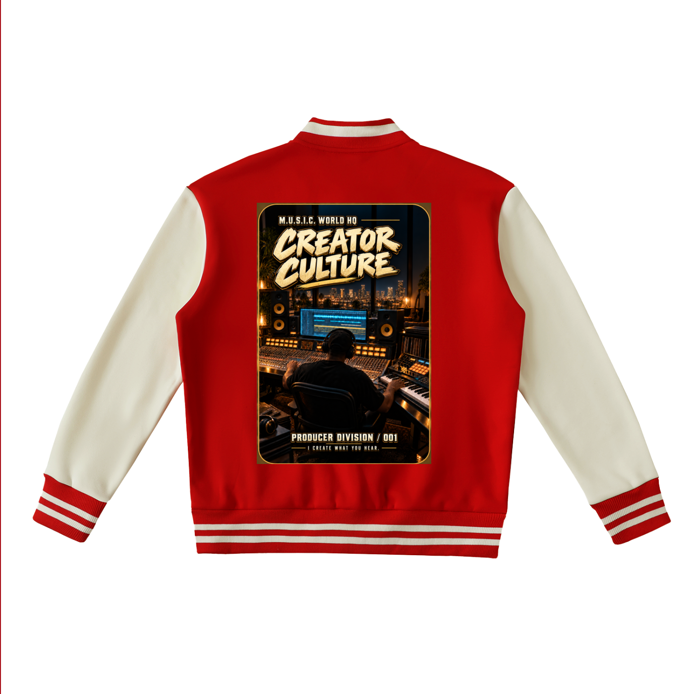 M.U.S.I.C. World HQ Creator Culture – Producer Division 001 Two-Tone Fleeced Varsity Jacket