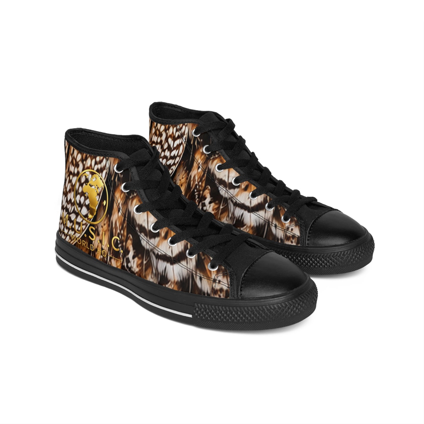 Wild by Design™ — Great Horned Owl Print High-Top Sneakers | Feathered Royalty