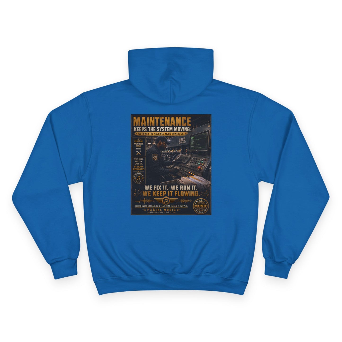 Postal Music — Maintenance Keeps the System Moving — Champion Premium Hoodie