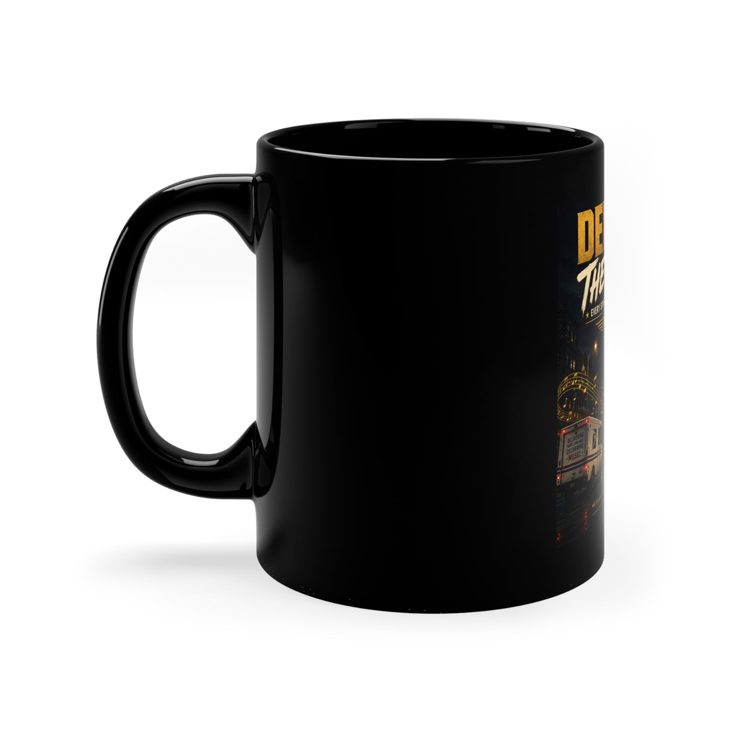 Postal Music — Deliver the Sound — Black Coffee Mug 11oz