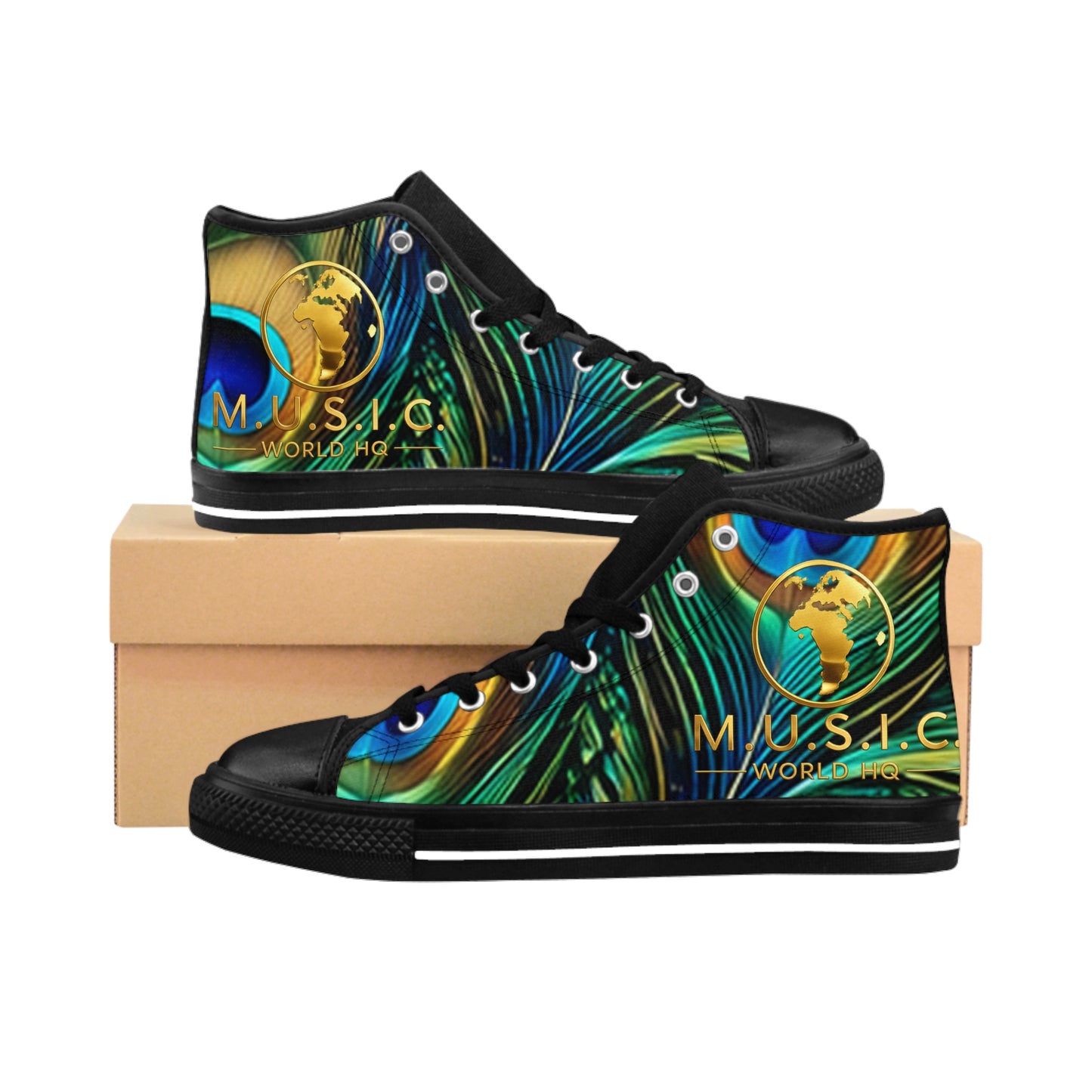 Wild by Design™ — Peacock Royal Print High-Top Sneakers | Feathered Royalty