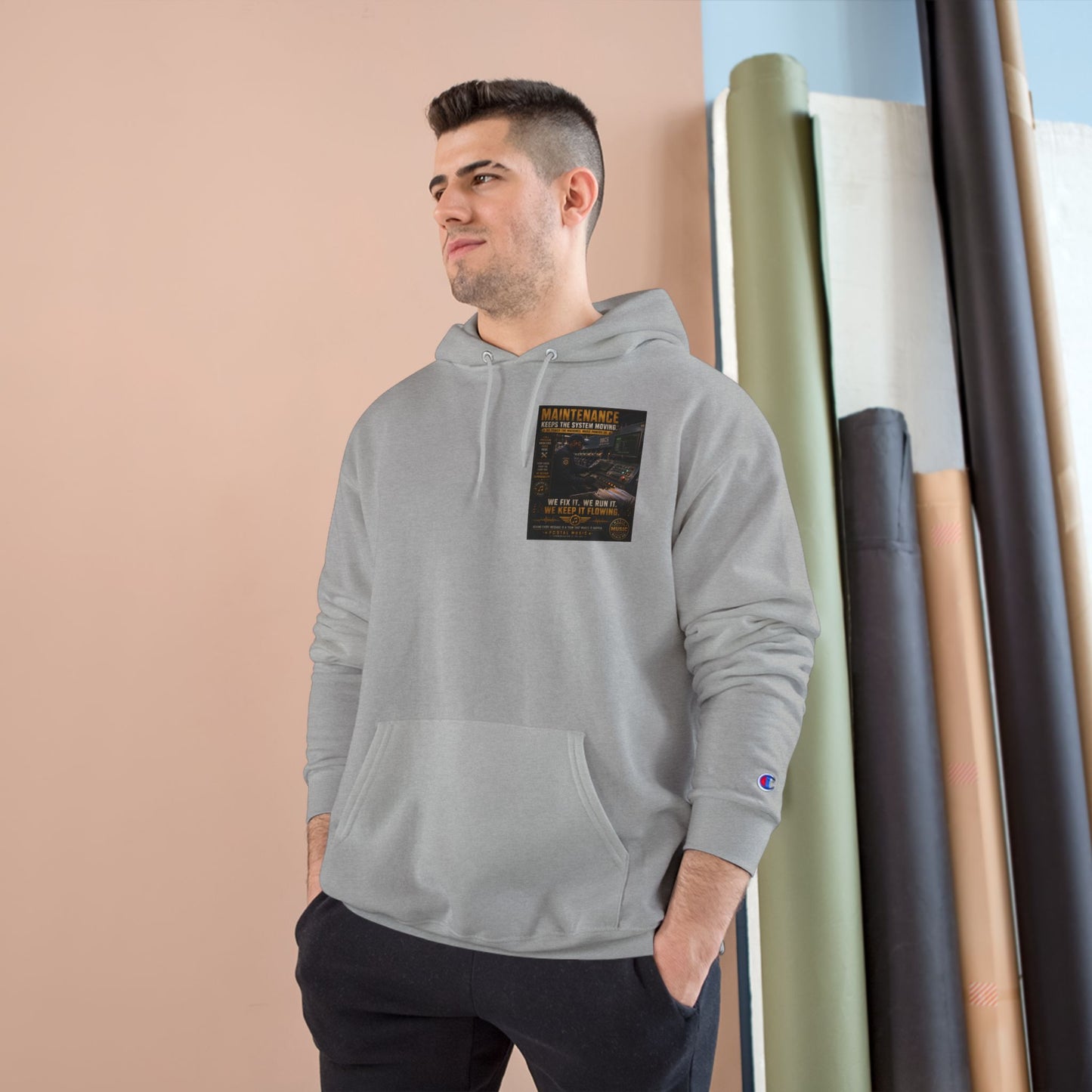 Postal Music — Maintenance Keeps the System Moving — Champion Premium Hoodie