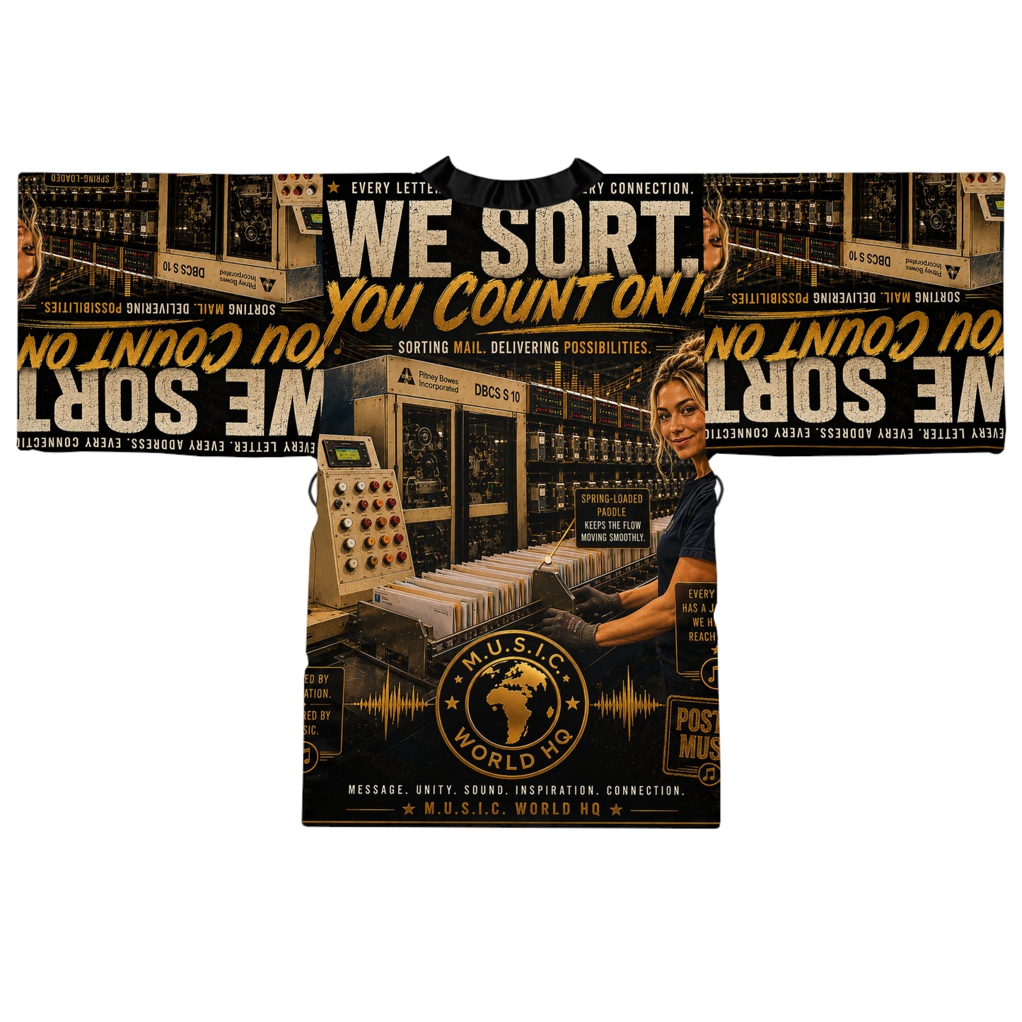 Postal Music — We Sort. You Count On It. — Long Sleeve Kimono Robe (AOP)