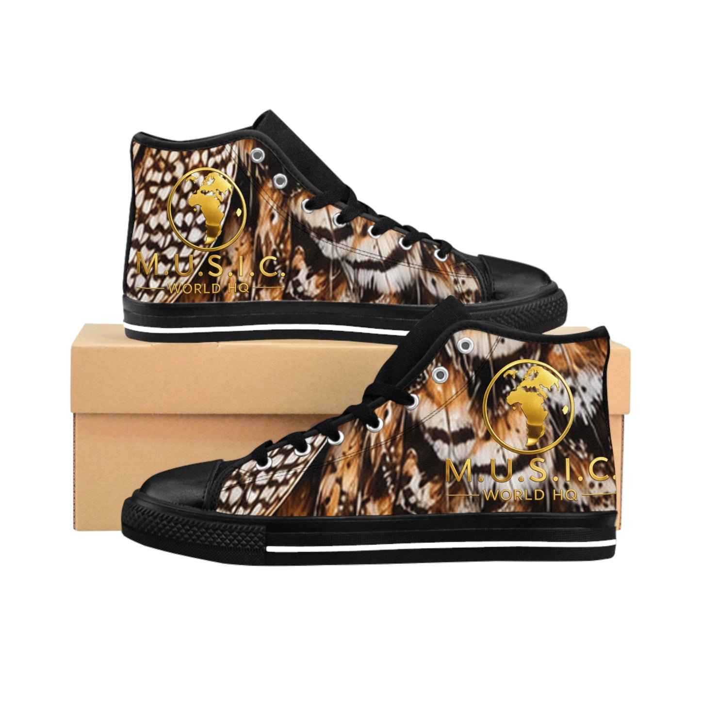 Wild by Design™ — Great Horned Owl Print High-Top Sneakers | Feathered Royalty