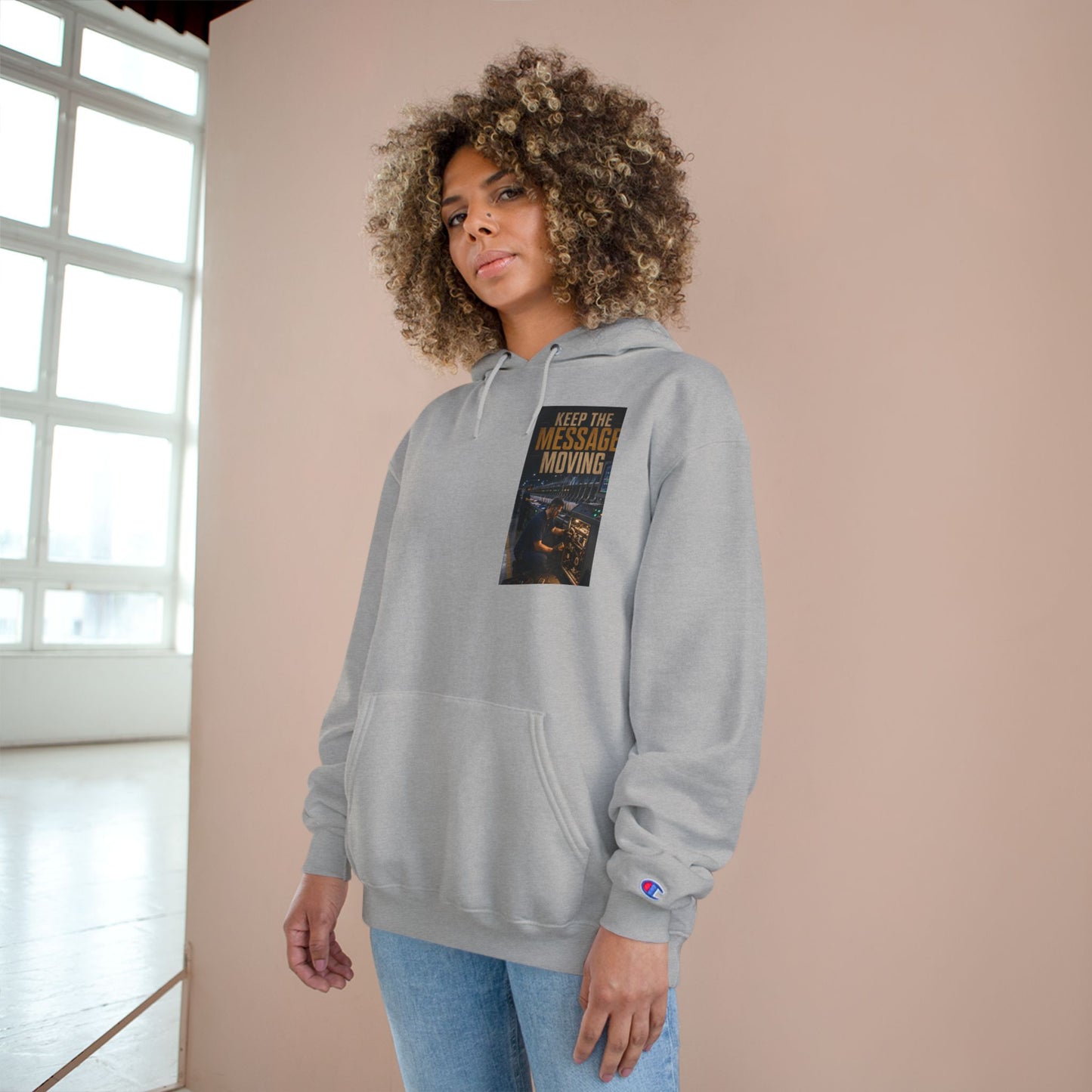 Postal Music — Keep the Message Moving — Champion Premium Hoodie