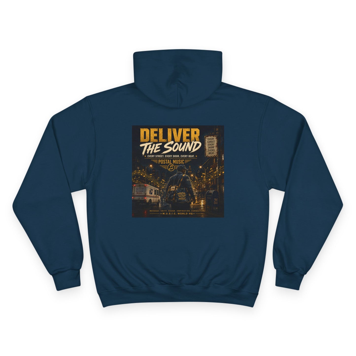 Postal Music — Deliver the Sound — Champion Premium Hoodie