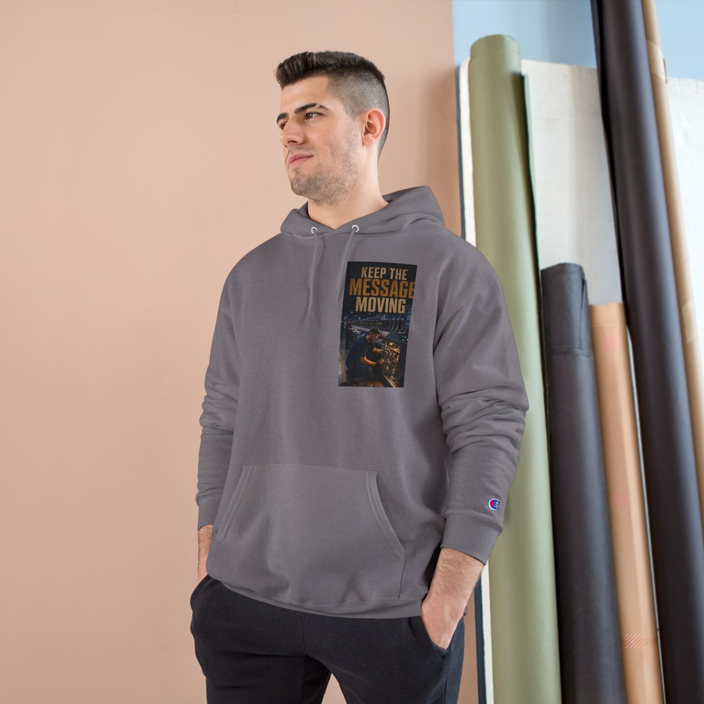 Postal Music — Keep the Message Moving — Champion Premium Hoodie