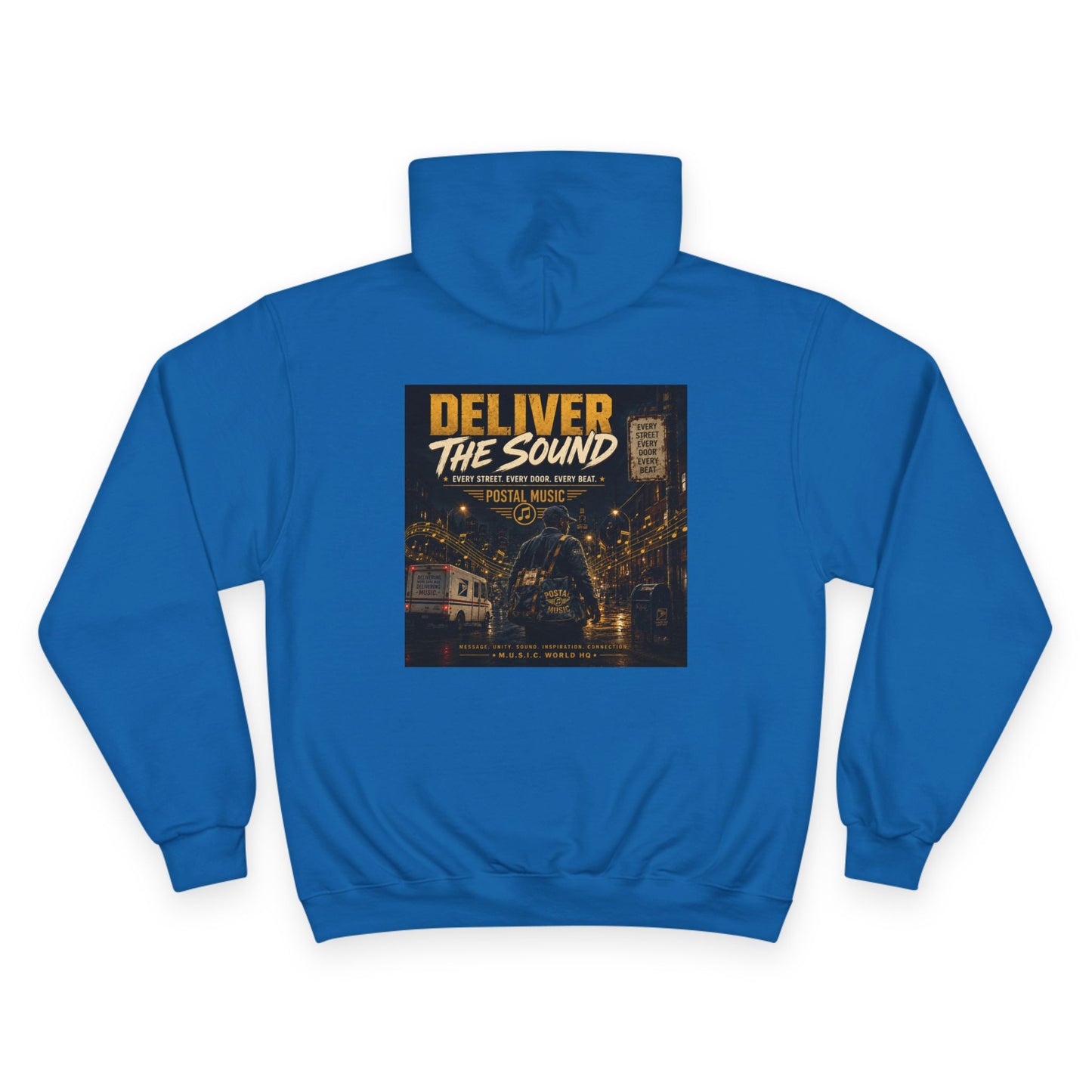 Postal Music — Deliver the Sound — Champion Premium Hoodie