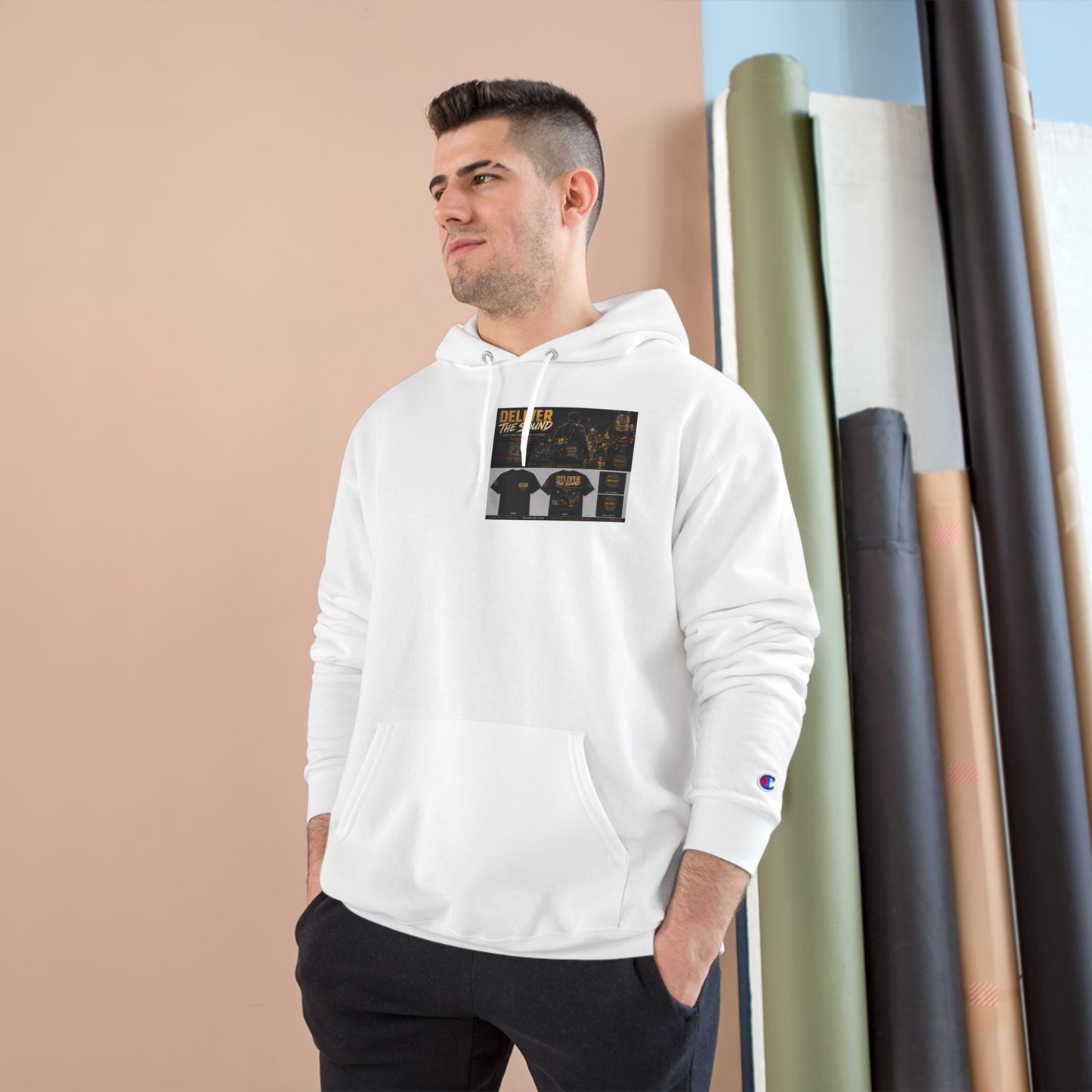 Postal Music — Deliver the Sound — Champion Premium Hoodie