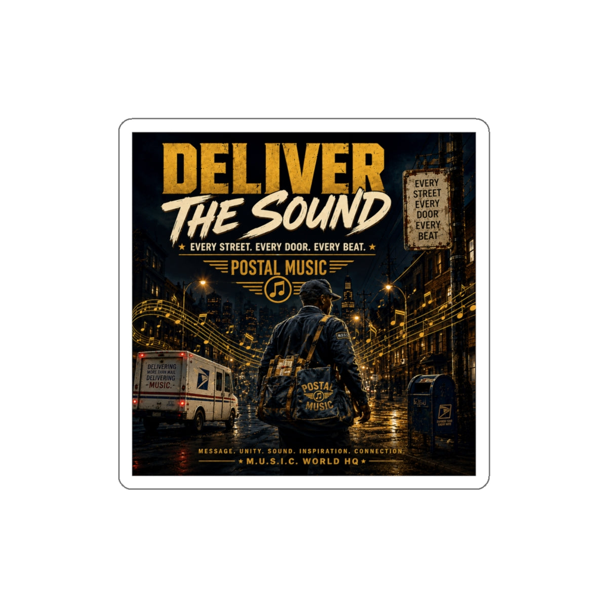 Postal Music — Deliver the Sound — Die-Cut Sticker