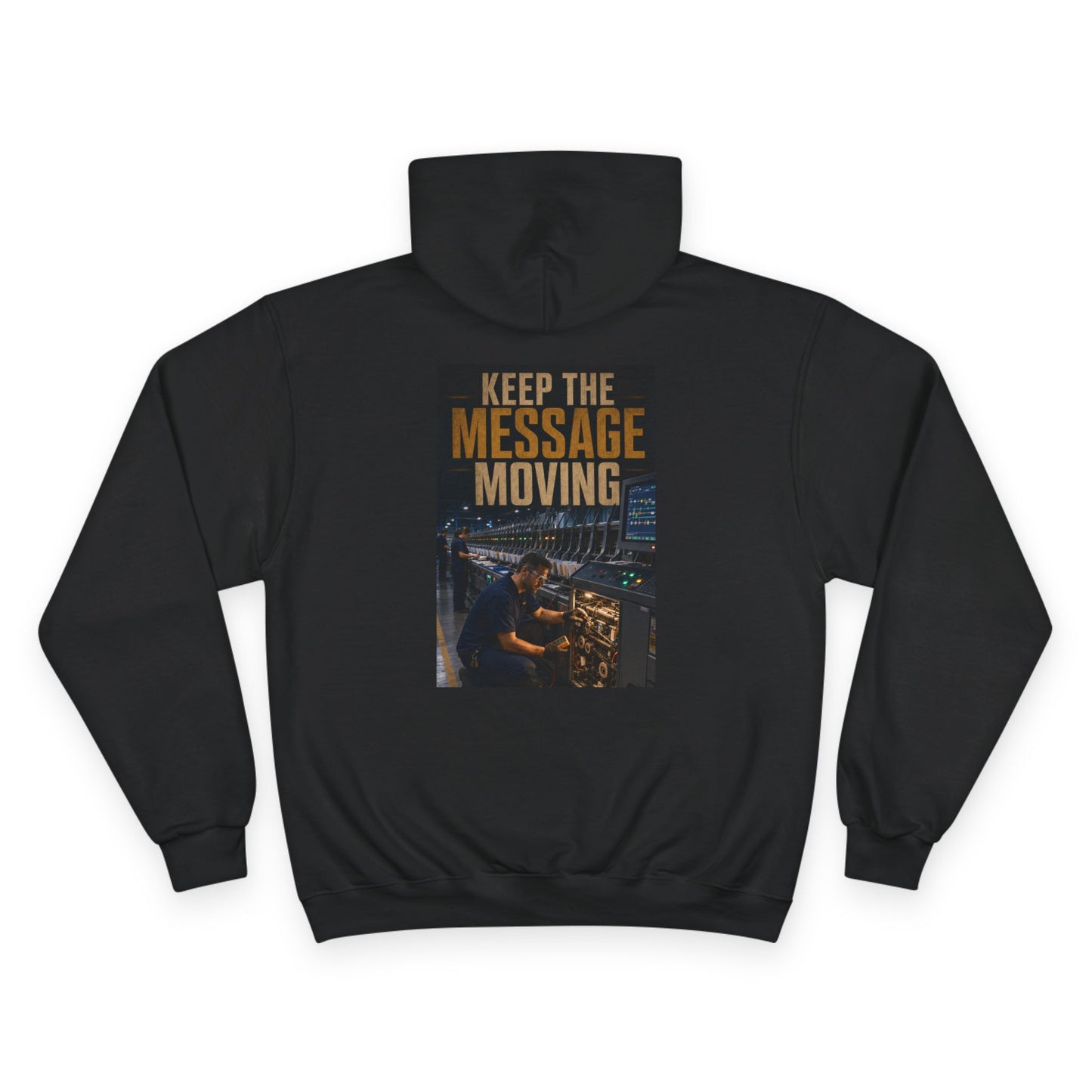 Postal Music — Keep the Message Moving — Champion Premium Hoodie