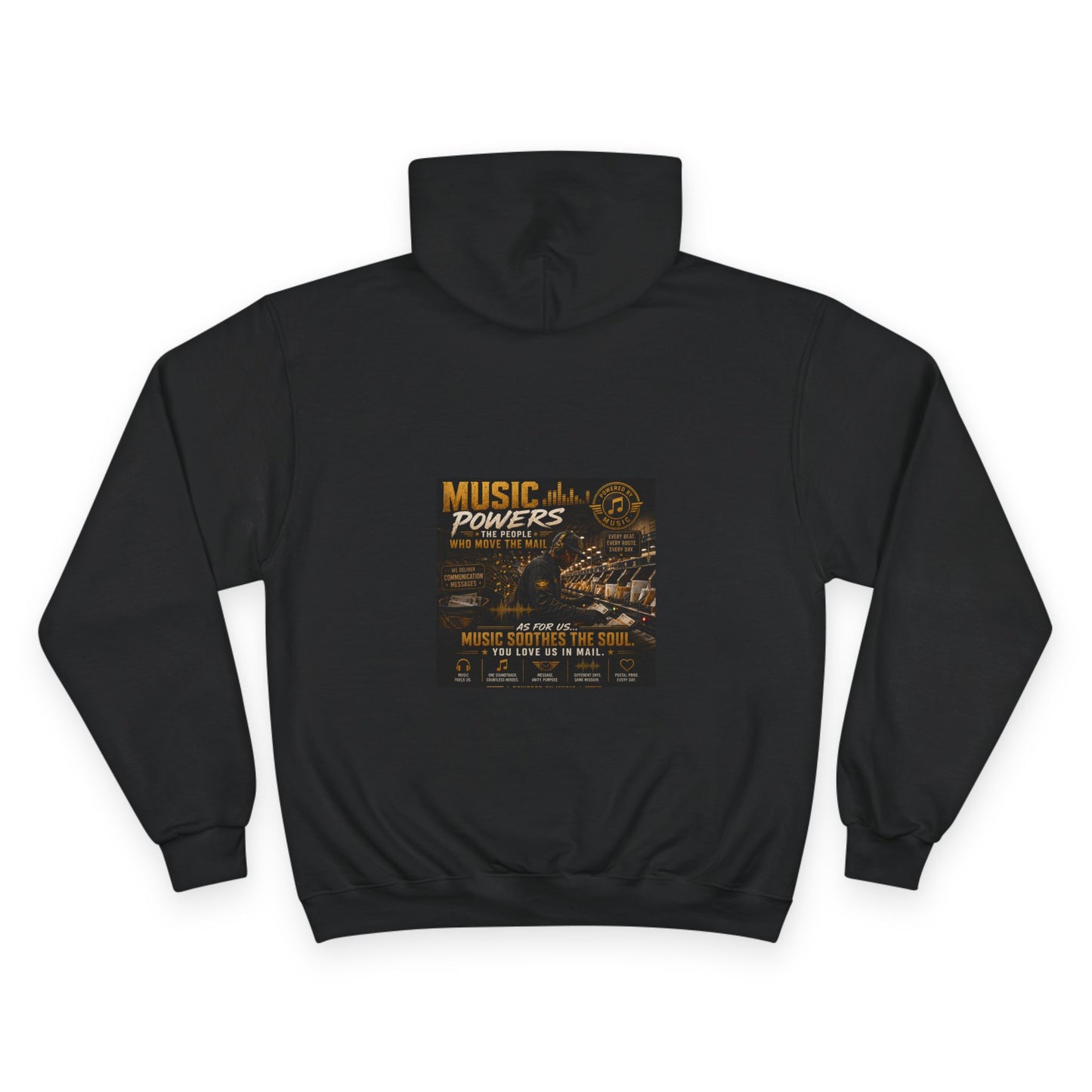 Postal Music — Music Powers the People — Champion Premium Hoodie