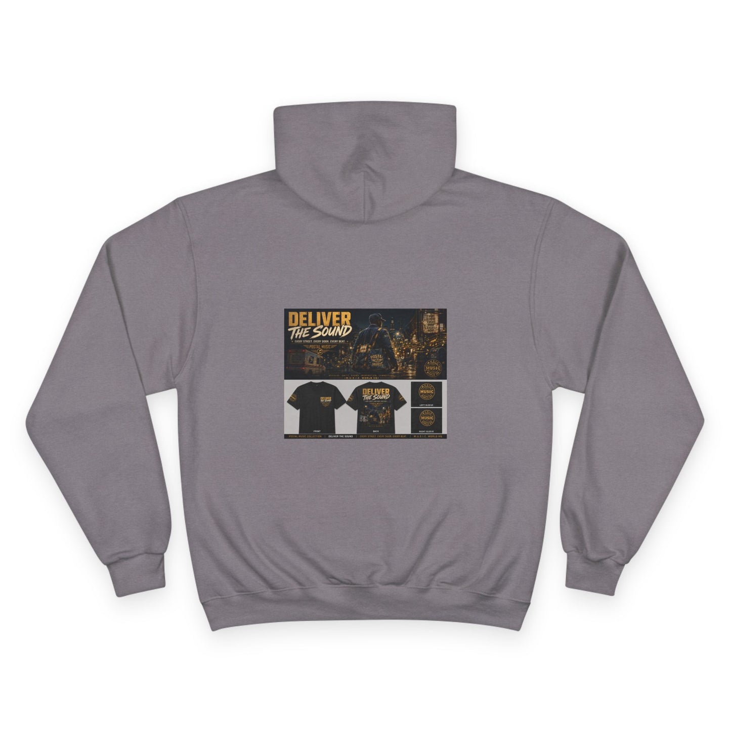 Postal Music — Deliver the Sound — Champion Premium Hoodie