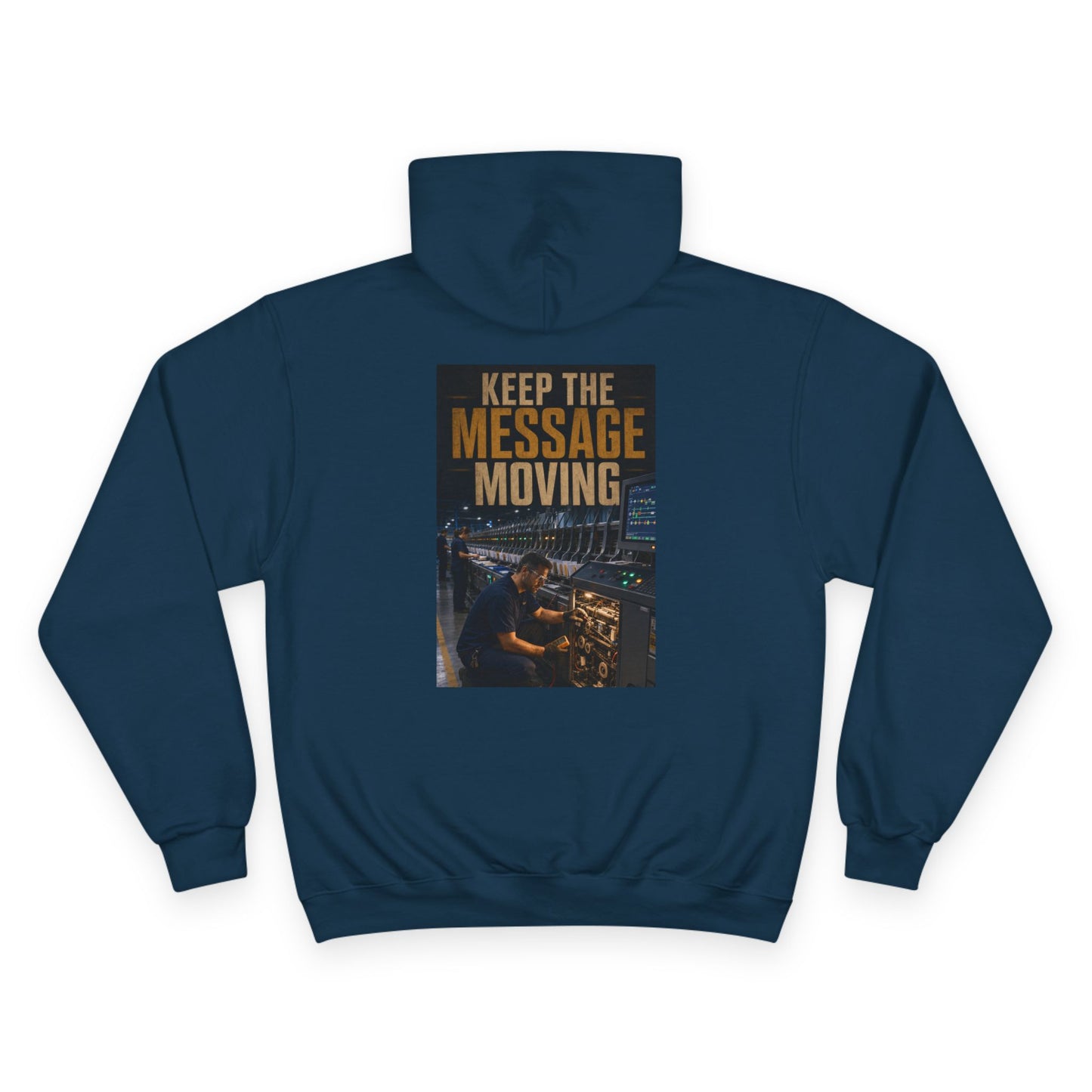 Postal Music — Keep the Message Moving — Champion Premium Hoodie