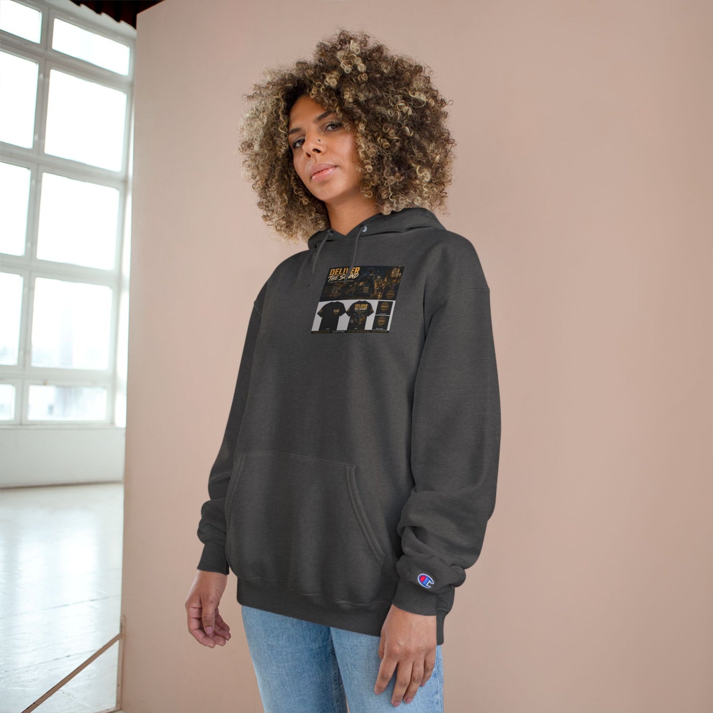 Postal Music — Deliver the Sound — Champion Premium Hoodie