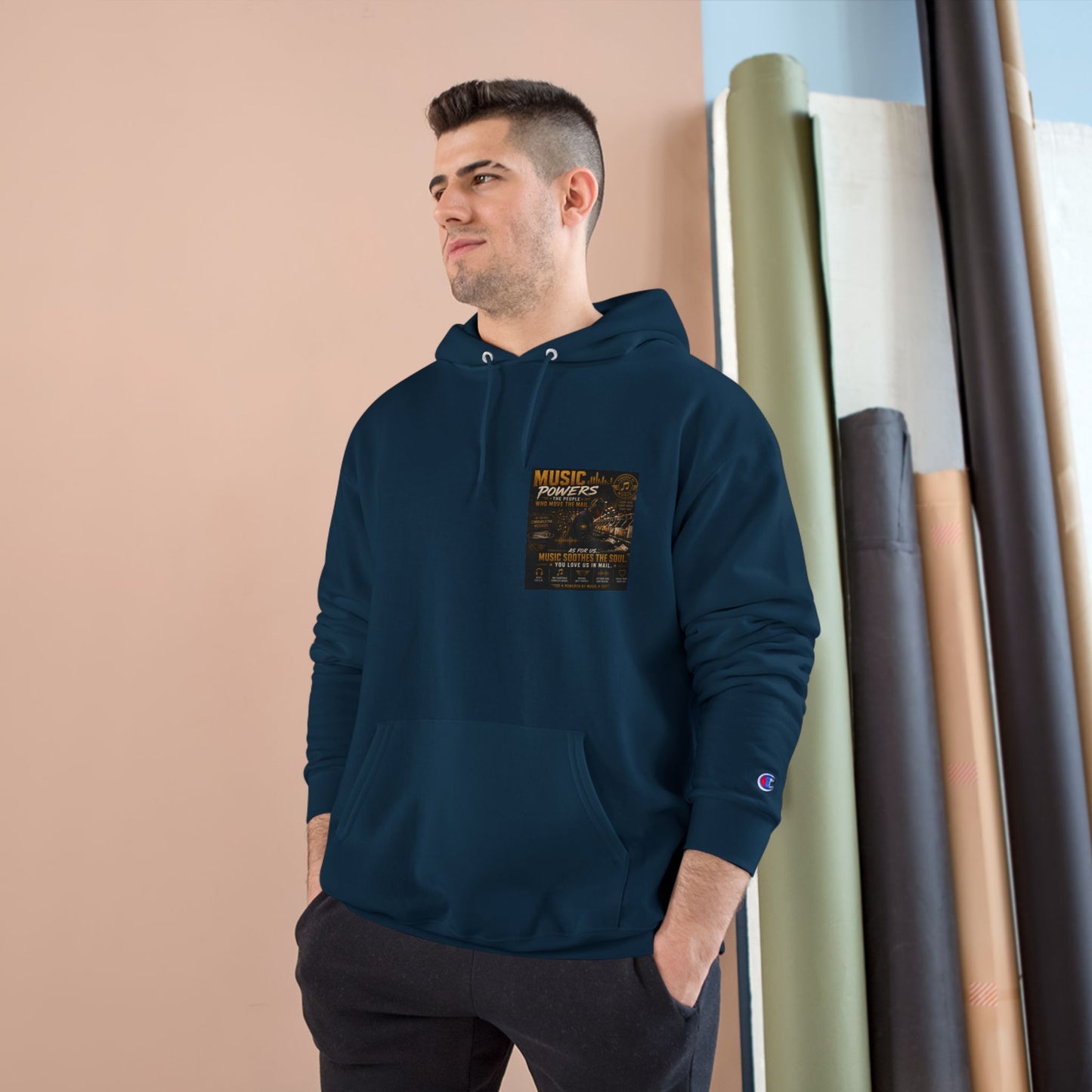 Postal Music — Music Powers the People — Champion Premium Hoodie