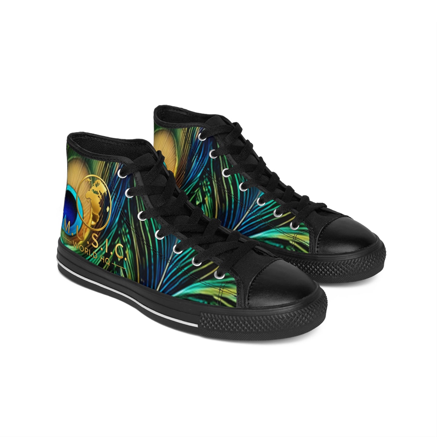 Wild by Design™ — Peacock Royal Print High-Top Sneakers | Feathered Royalty