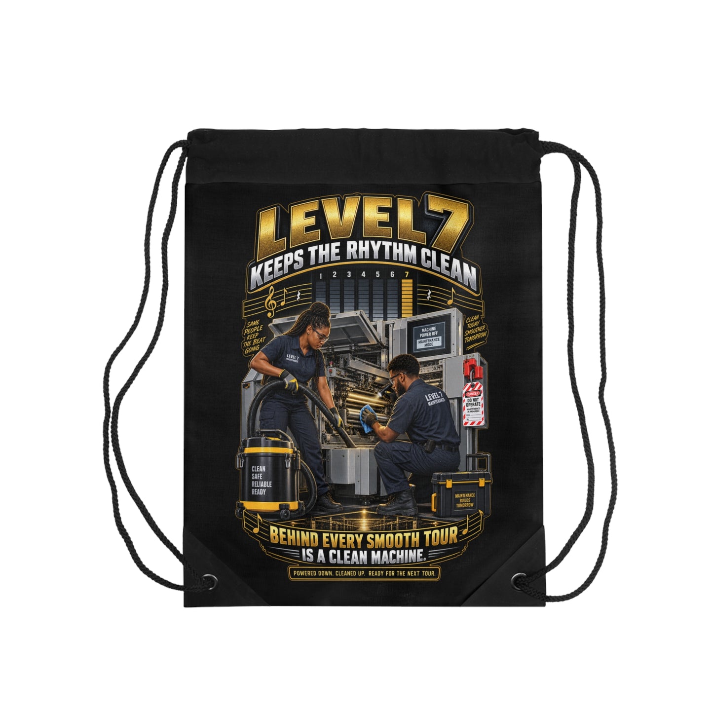 Postal Music - Level 7 Keeps the Rhythm Clean - Drawstring Backpack