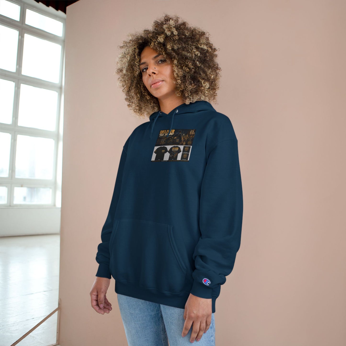 Postal Music — Deliver the Sound — Champion Premium Hoodie