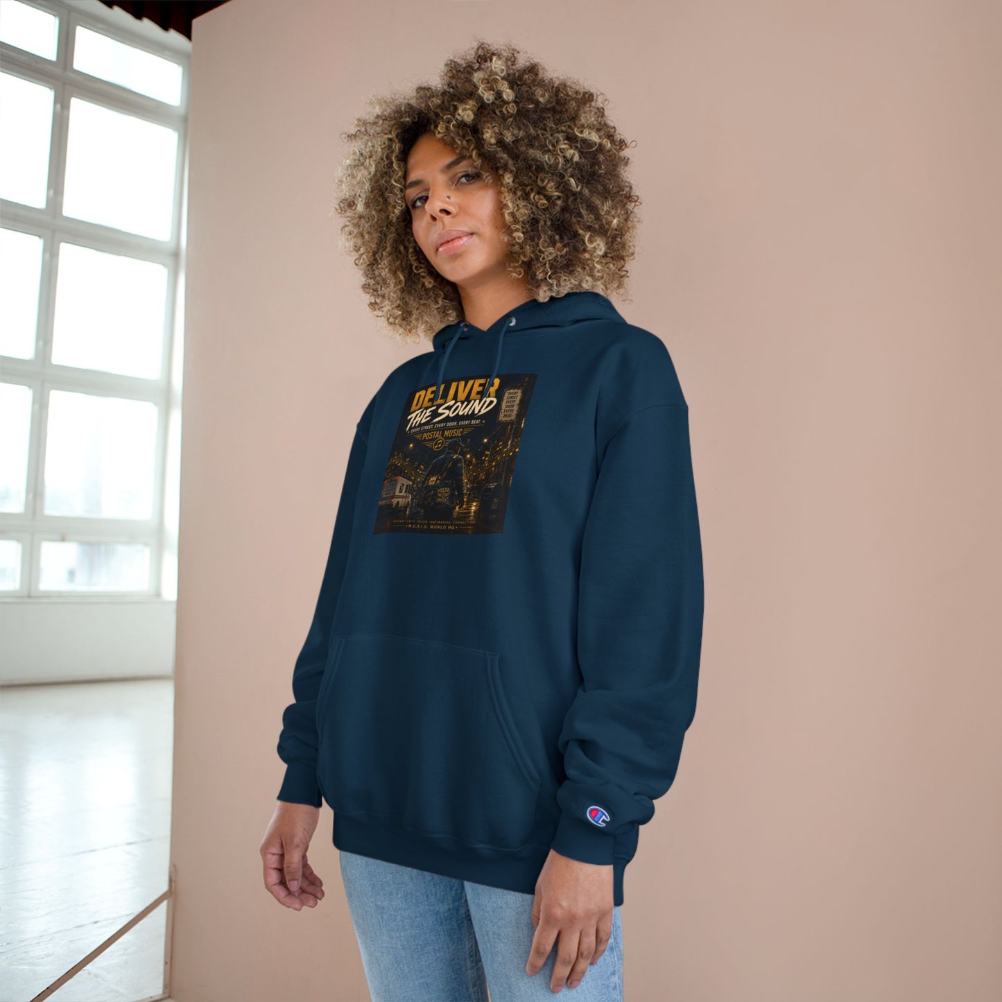 Postal Music — Deliver the Sound — Champion Premium Hoodie
