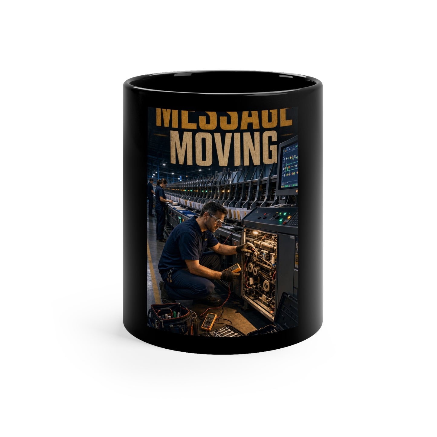 Postal Music — Keep the Message Moving — Black Coffee Mug 11oz