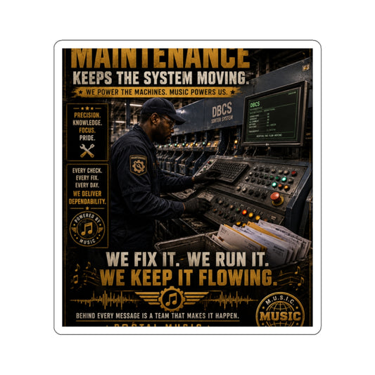 Postal Music — Maintenance Keeps the System Moving — Die-Cut Sticker