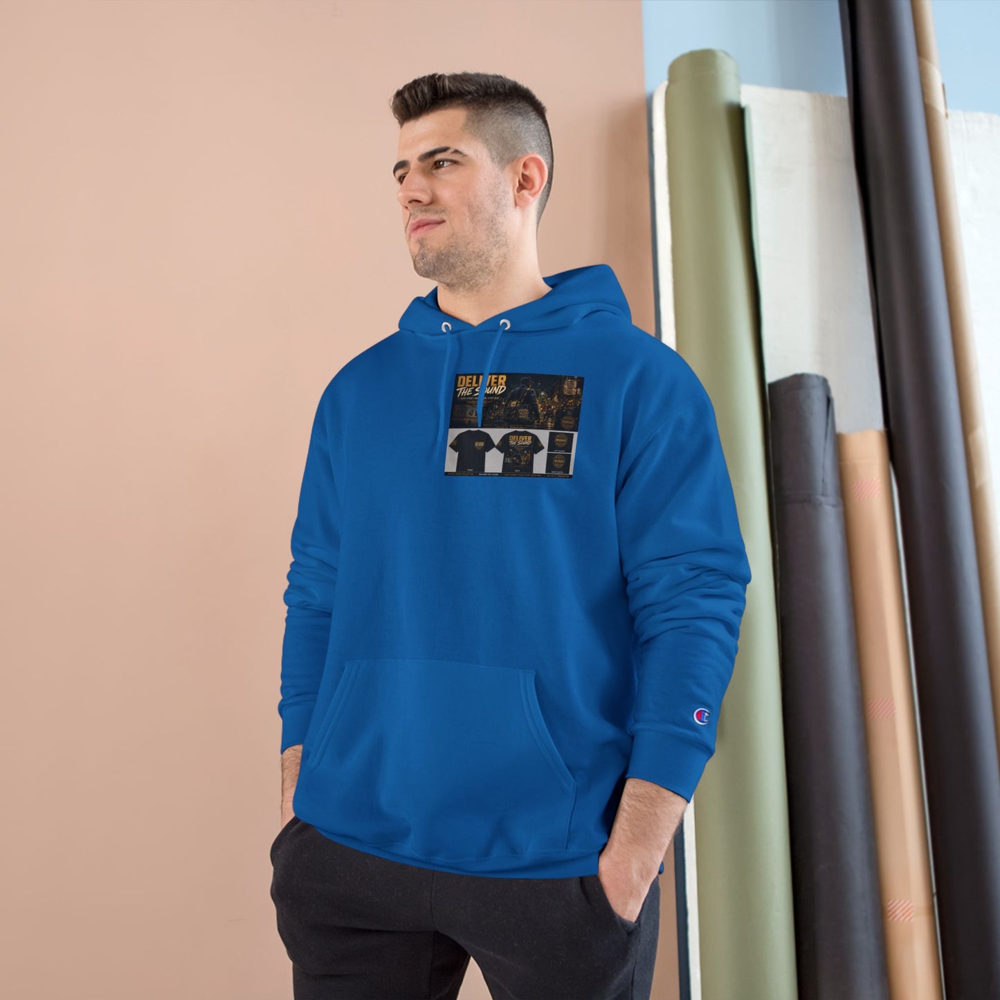 Postal Music — Deliver the Sound — Champion Premium Hoodie