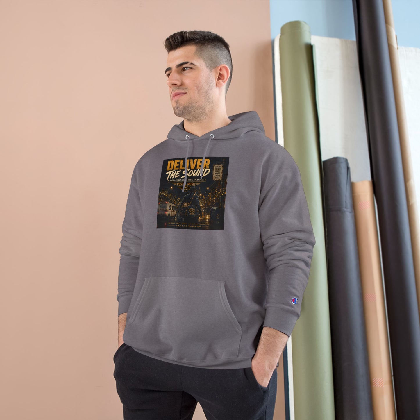 Postal Music — Deliver the Sound — Champion Premium Hoodie