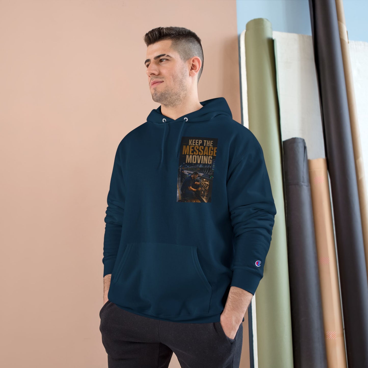 Postal Music — Keep the Message Moving — Champion Premium Hoodie