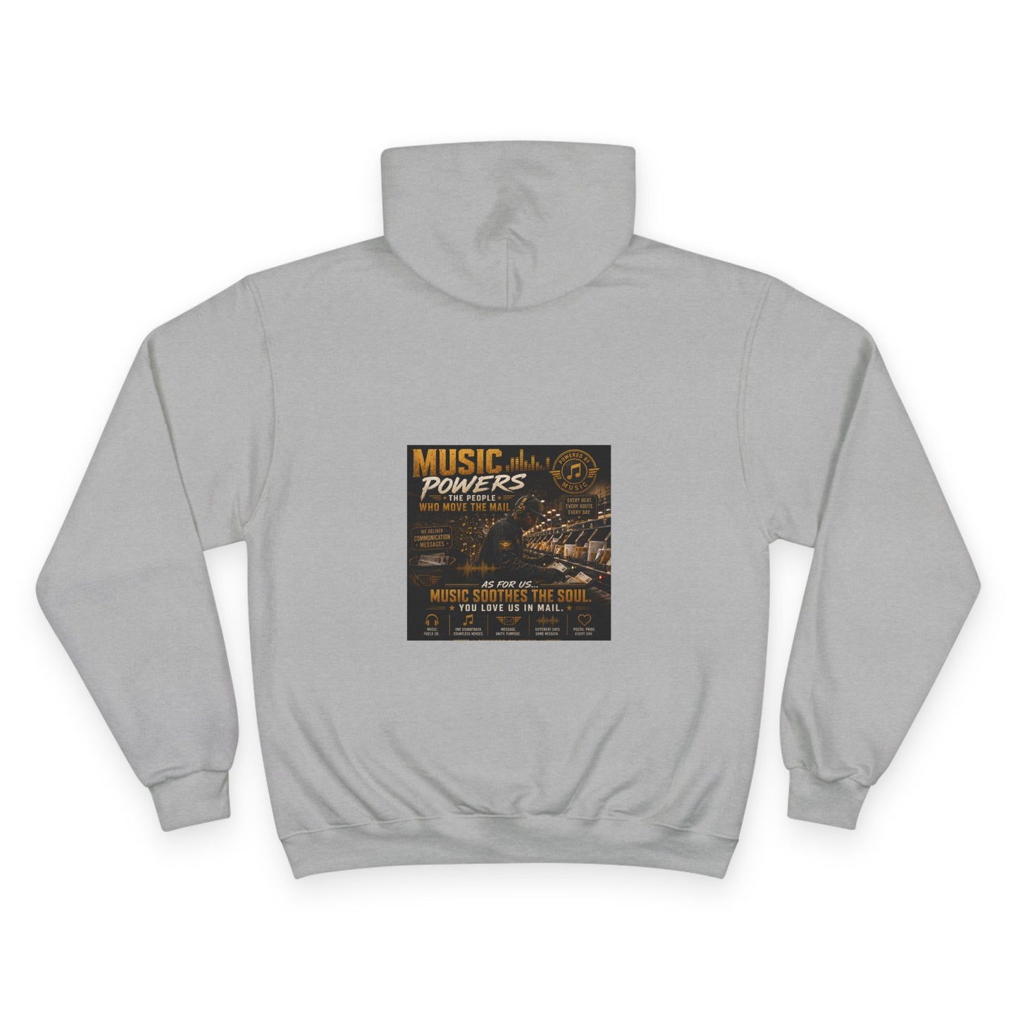 Postal Music — Music Powers the People — Champion Premium Hoodie