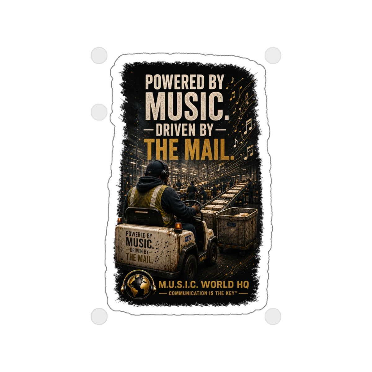Postal Music - Powered by Music Die-Cut Sticker