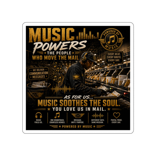 Postal Music — Music Powers the People — Die-Cut Sticker