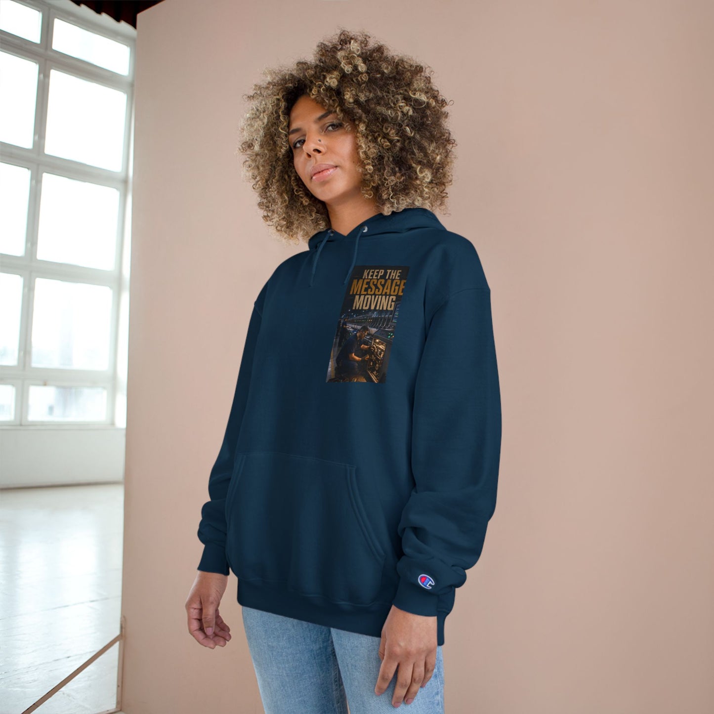 Postal Music — Keep the Message Moving — Champion Premium Hoodie