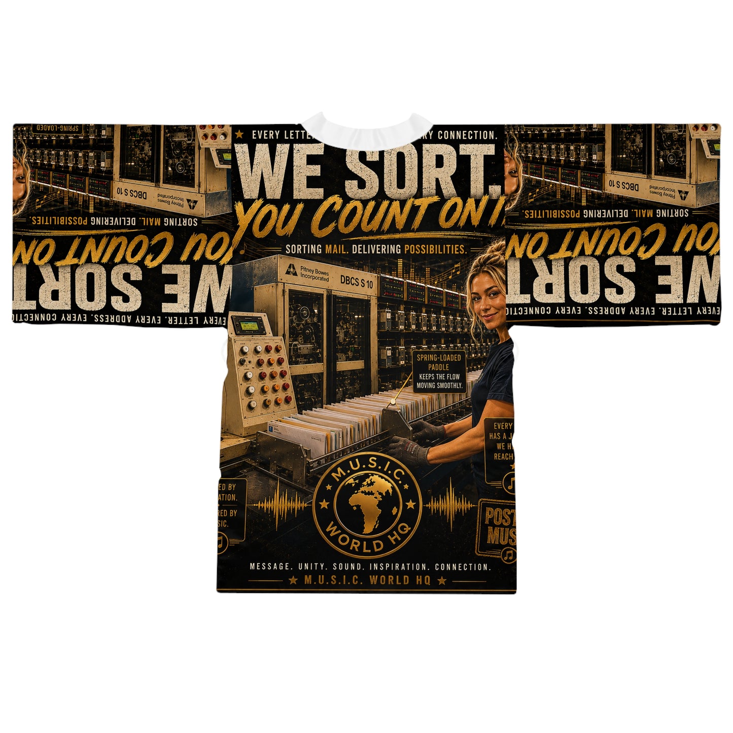 Postal Music — We Sort. You Count On It. — Long Sleeve Kimono Robe (AOP)