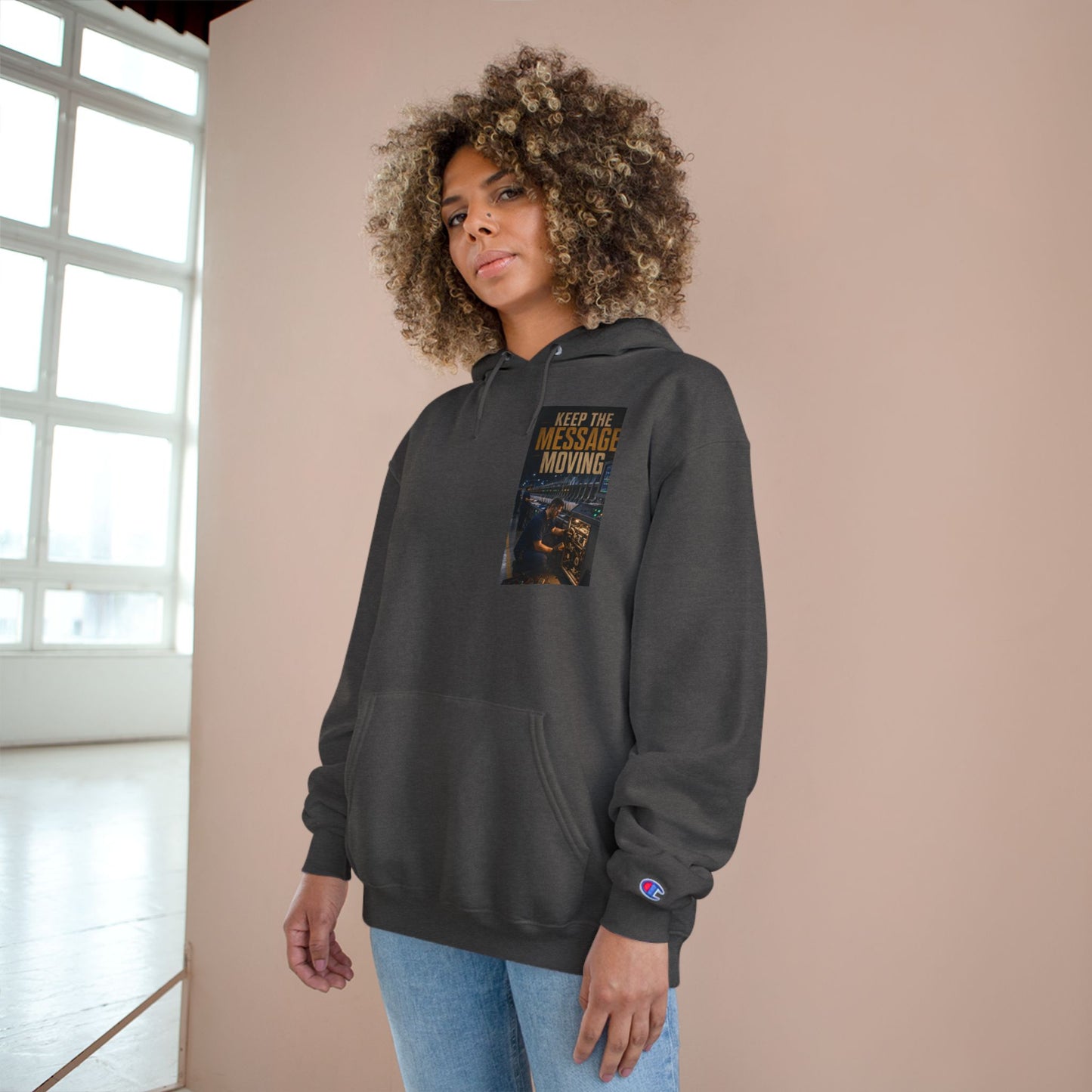 Postal Music — Keep the Message Moving — Champion Premium Hoodie