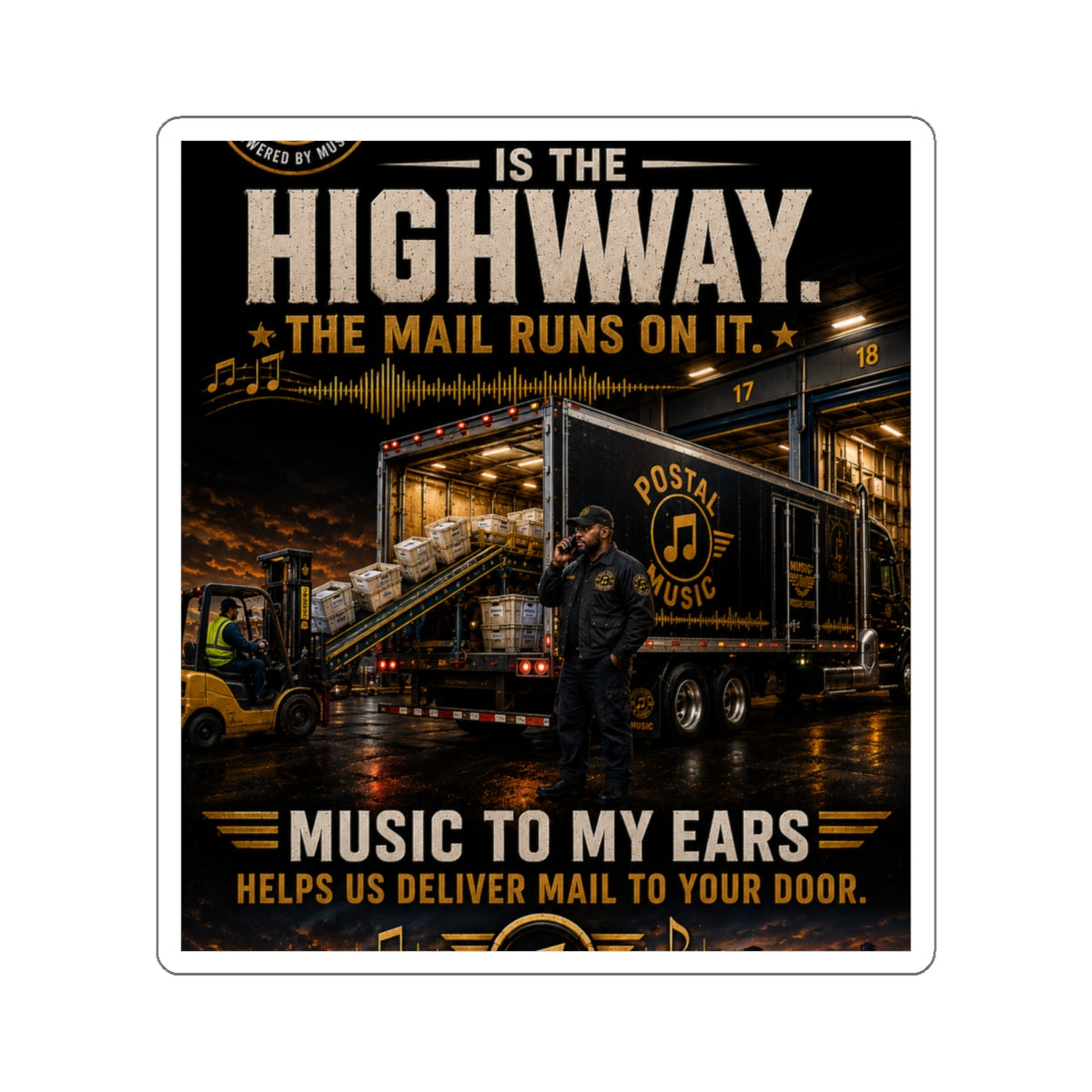 Postal Music — Music Is the Highway — Die-Cut Sticker