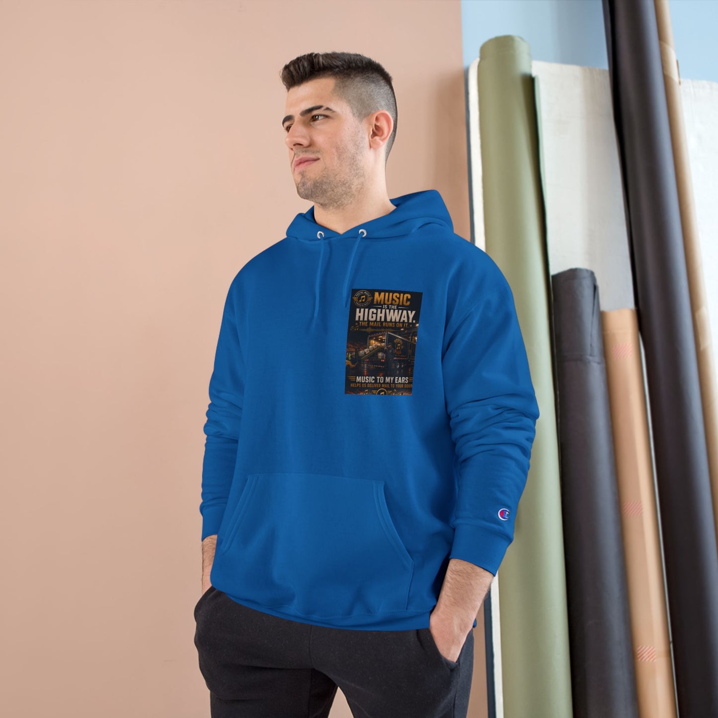 Postal Music — Music Is the Highway — Champion Premium Hoodie