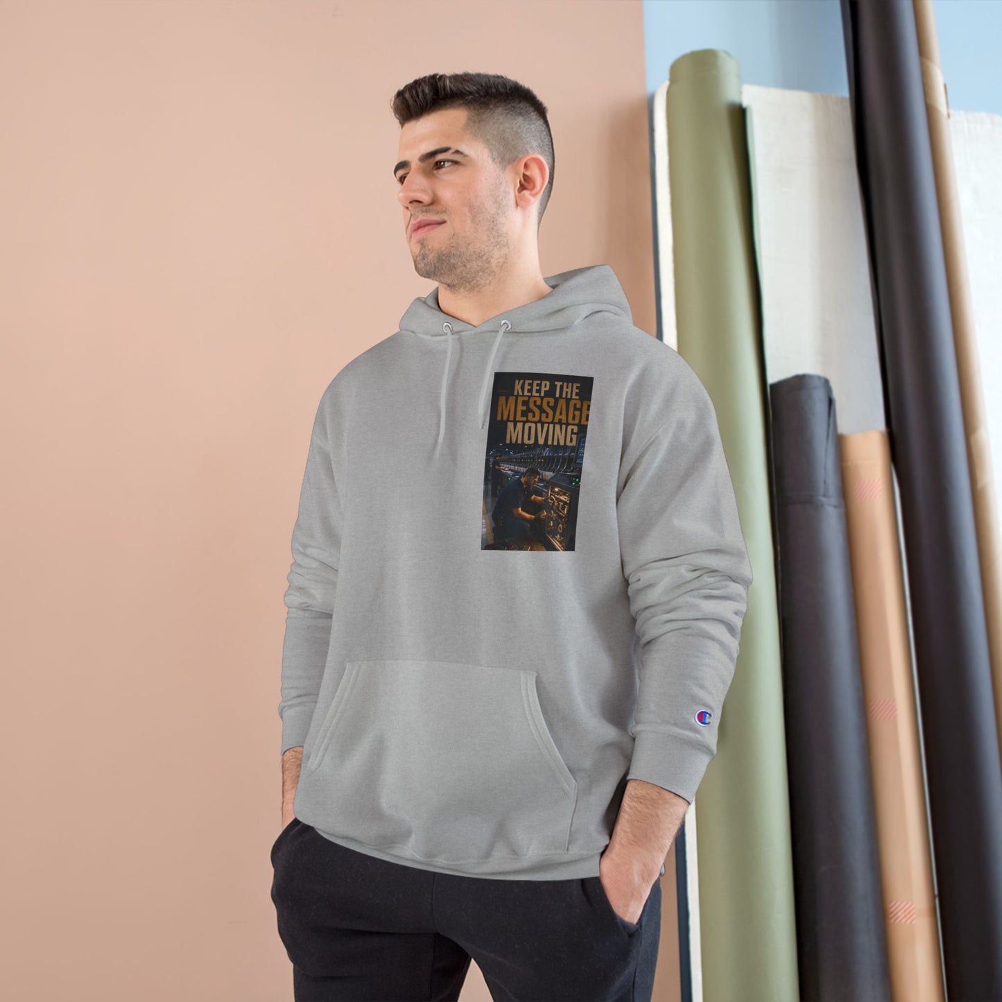 Postal Music — Keep the Message Moving — Champion Premium Hoodie