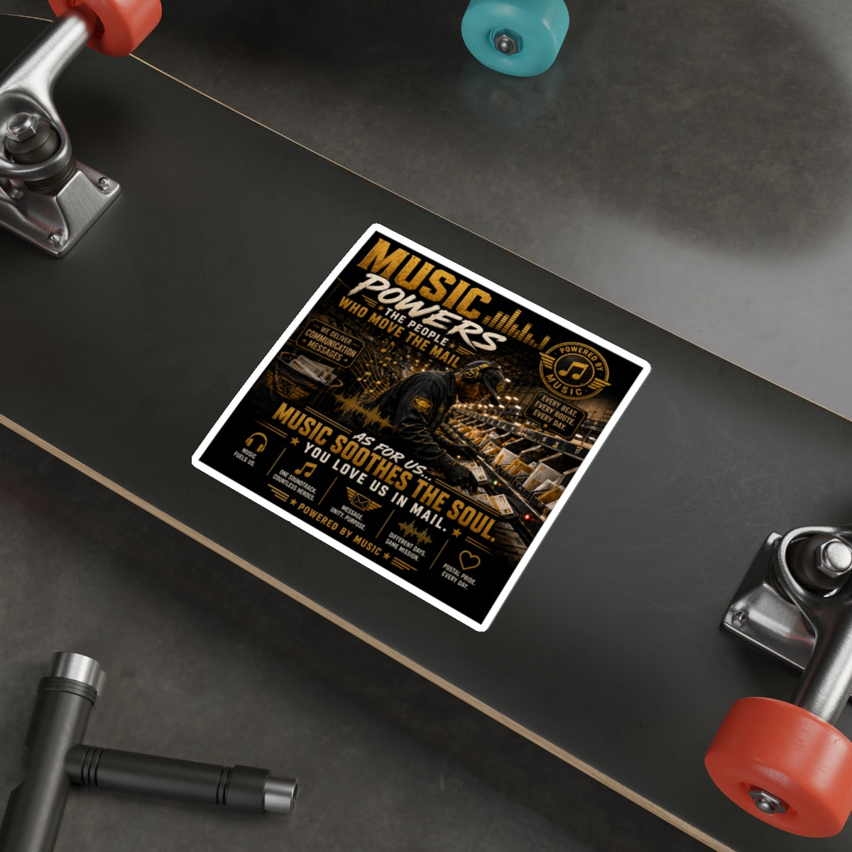 Postal Music — Music Powers the People — Die-Cut Sticker