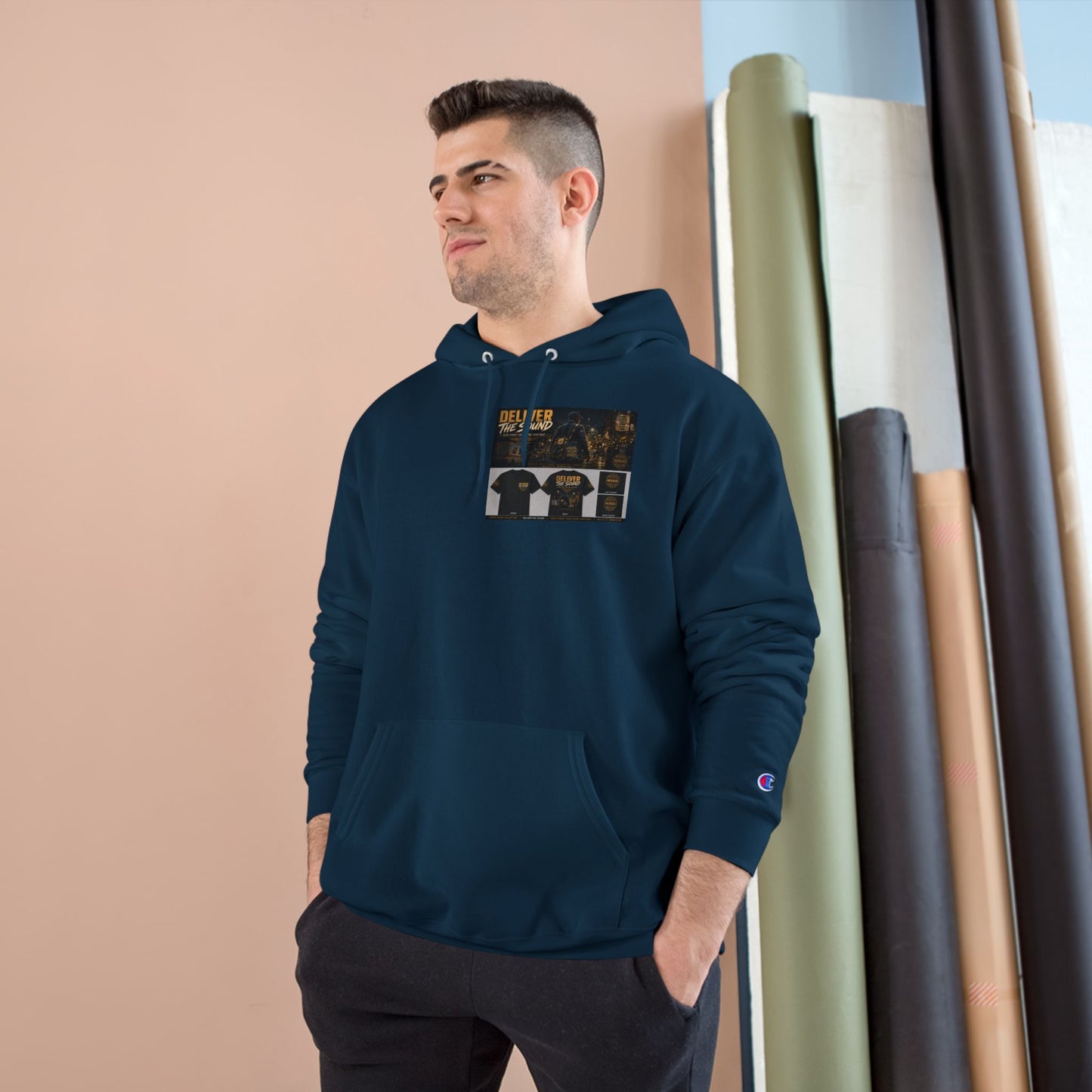 Postal Music — Deliver the Sound — Champion Premium Hoodie