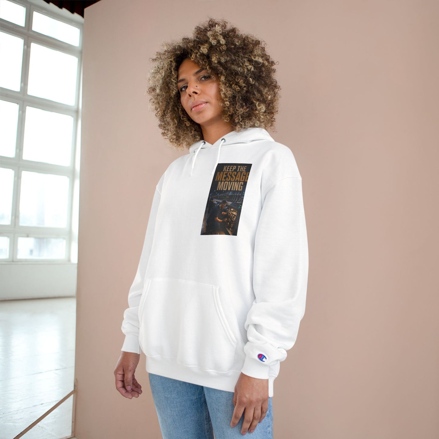 Postal Music — Keep the Message Moving — Champion Premium Hoodie
