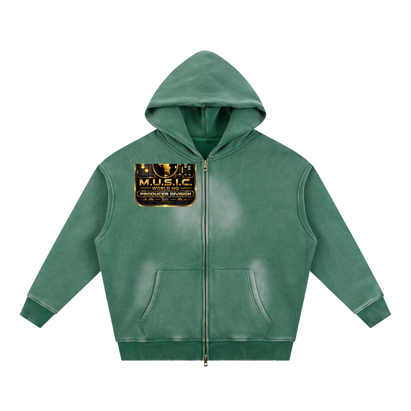M.U.S.I.C. World HQ Creator Culture – Producer Division 001 Sunfade Two-way Zipper Boxy Fleece Hoodie