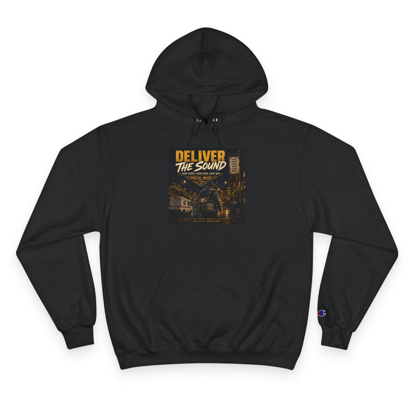 Postal Music — Deliver the Sound — Champion Premium Hoodie